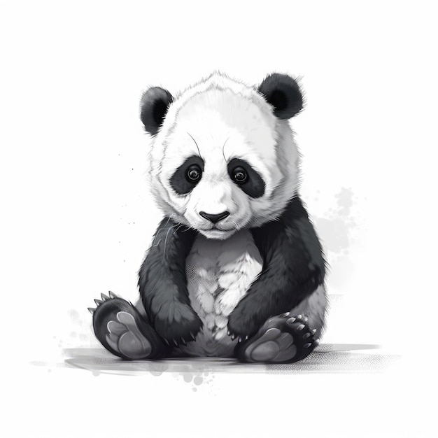 Adorable Minimalist Digital Drawing of a Panda on White Background