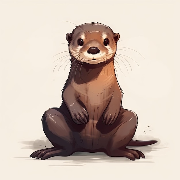 Adorable Minimalist Digital Drawing of a Playful Otter on a White Background