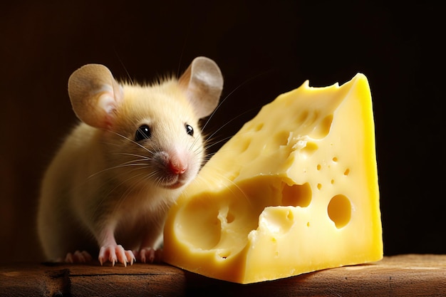 写真 おいしいチーズの隣に立つ愛らしいネズミ 生成 ai によるストック画像