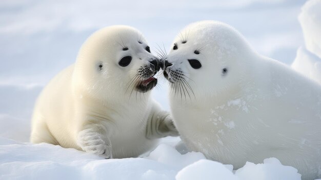 Adorable newborn seal cuddled up on icy shores basking in the purity of the arctic