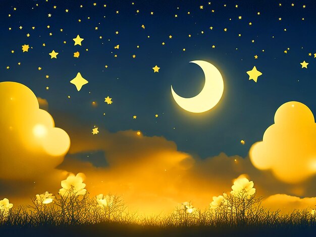 an adorable night background The background is punctuated by clouds and little stars of a shimmerin