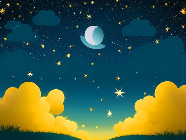 an adorable night background The background is punctuated by clouds and little stars of a shimmerin