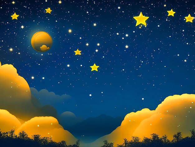 Photo an adorable night background the background is punctuated by clouds and little stars of a shimmerin