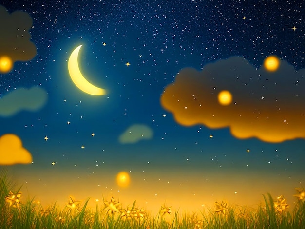 an adorable night background The background is punctuated by clouds and little stars of a shimmerin