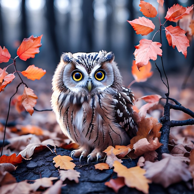 adorable owl on fall leaves owl owl bird animal nature beak