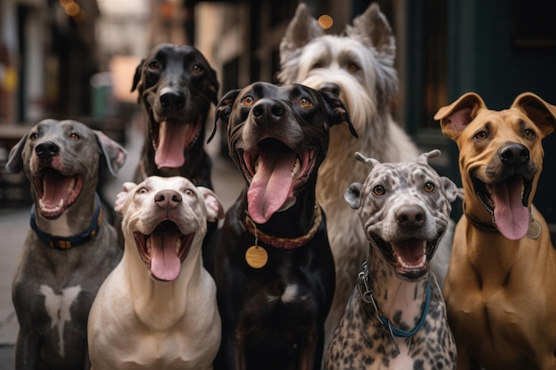 Photo adorable pack of dogs with playful expressions on a vibrant background