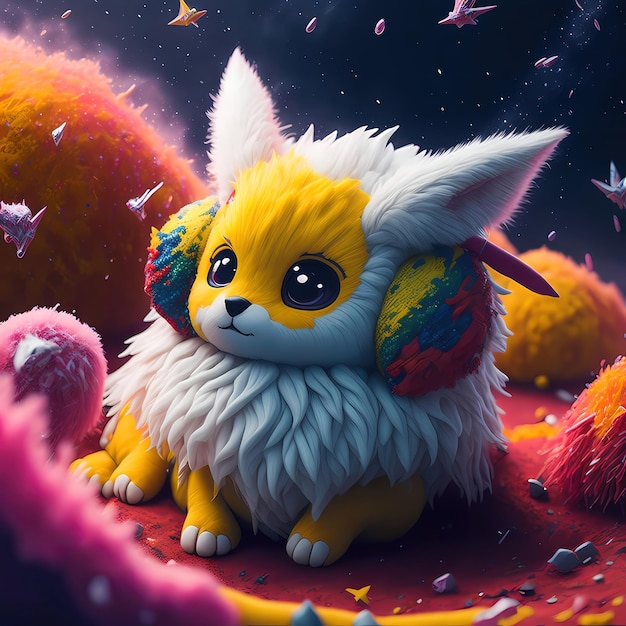 Foto adorabile dipinto animale peloso ispirato ai pokemon con l'ambiente galattico