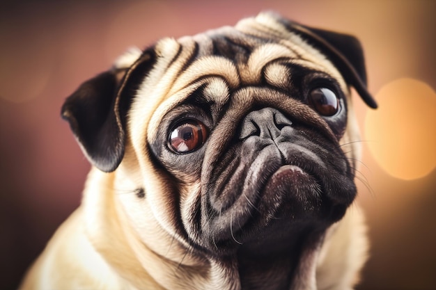 Adorable Pensive Pug Puppy with Introspective Expression Generative AI