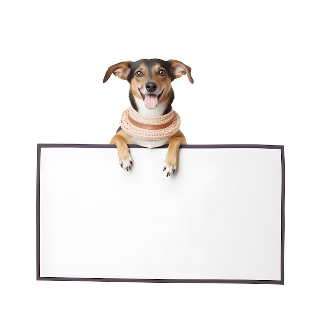 Photo adorable pet dog with cinco de mayo day fashion holding rectangular blank frame