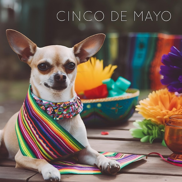 멕시칸 드레싱을 입은 사랑스러운 애완견 Cinco De Mayo 장식