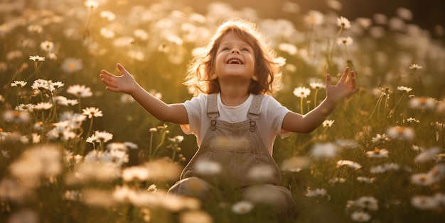 Adorable photo of a small child sitting on the grass