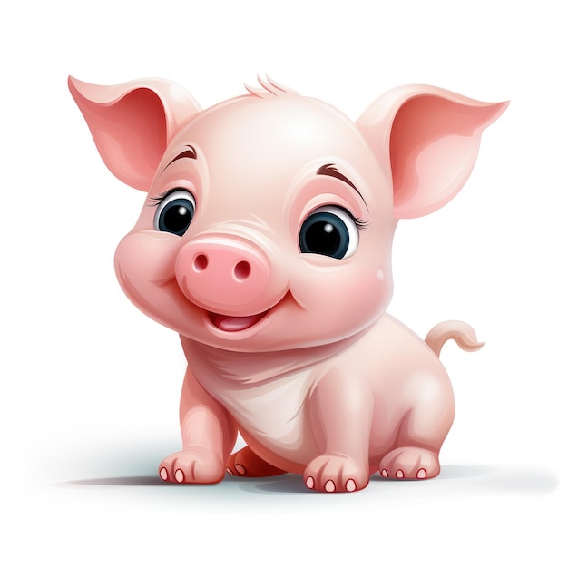 Adorable Pig Clipart on White Background AI Generated