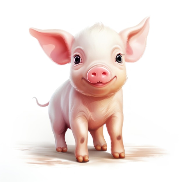 Adorable Pig Clipart on White Background AI Generated