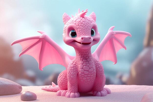 Adorable Pink Dragon 3D Illustration