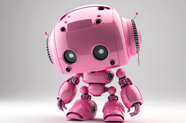 Adorable Pink Robot Portrait on White Background