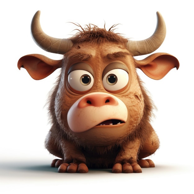 Photo adorable pixarstyle angry bull with big eyes on white background