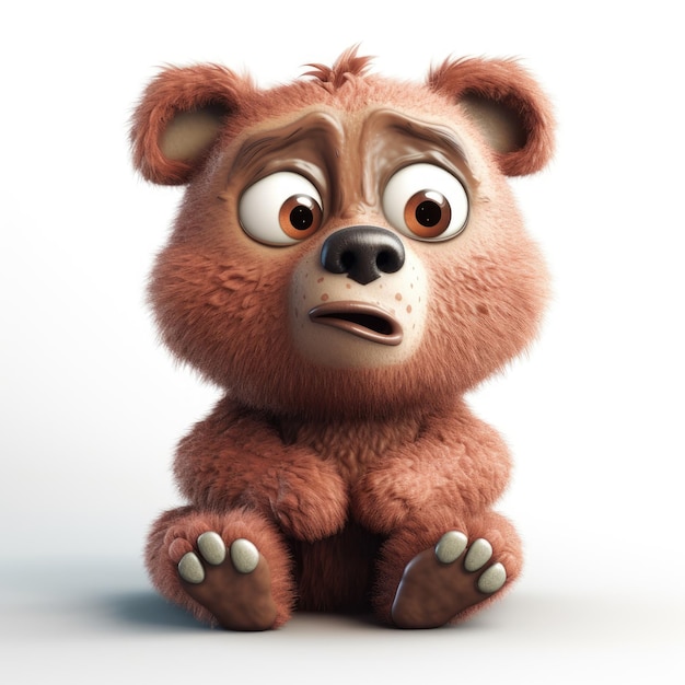 Adorable PixarStyle Bear with Big Happy Eyes on White Background