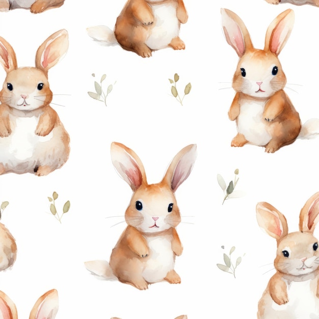 The Adorable and Playful Watercolor Rabbit Pattern Perfect for Children with a Friendly White Backg