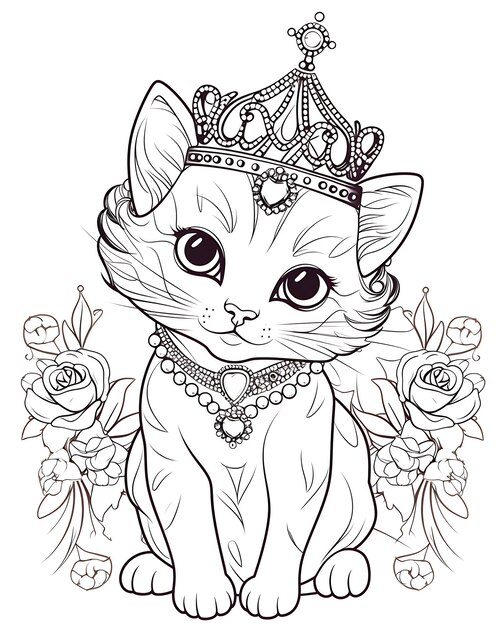 Princess Cat Coloring Pages Pictures Freepik
