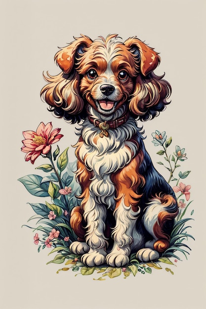 Adorable Puddle Dog in Watercolor Style Illustration