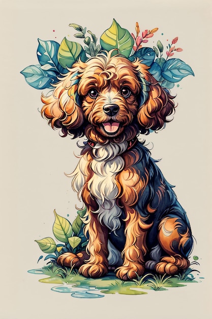 Adorable Puddle Dog in Watercolor Style Illustration