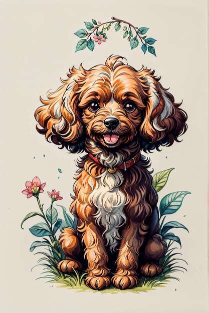 Adorable Puddle Dog in Watercolor Style Illustration