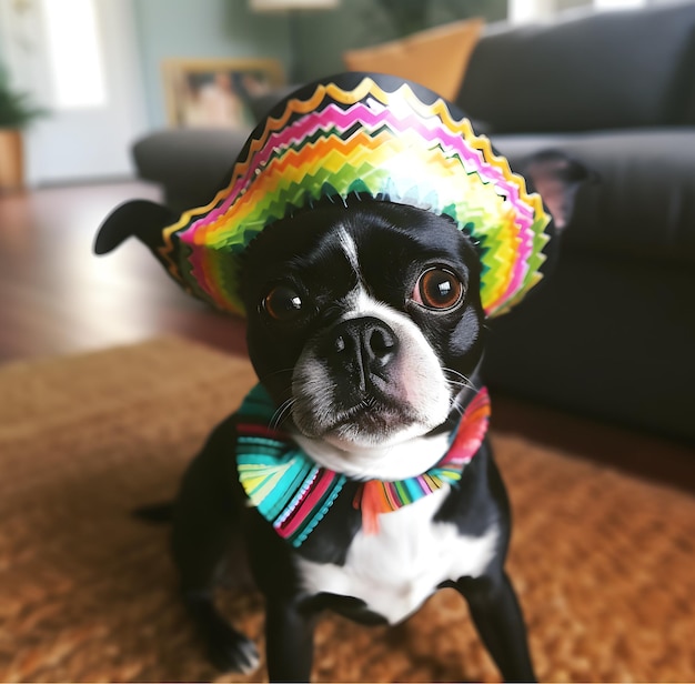 Photo adorable pug dog with mexican sombrero hat happy cinco de mayo fashion