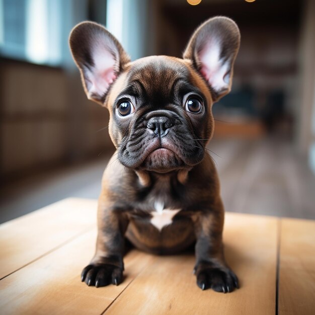 Photo adorable pup cute french bulldog puppy sitting and gazing at the camera