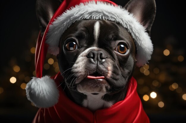 Adorable Puppy in a Santa Hat Getting into the Christmas Spirit Generative AI