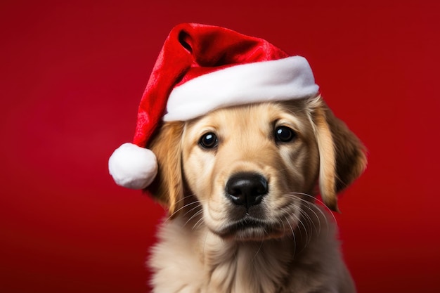 Adorable Puppy in a Santa Hat Getting into the Christmas Spirit Generative AI