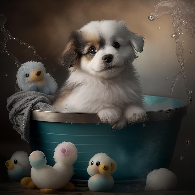 Adorable Puppy Splashing in a Bathtub