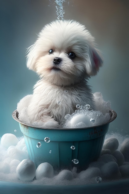 Adorable Puppy Splashing in a Bathtub