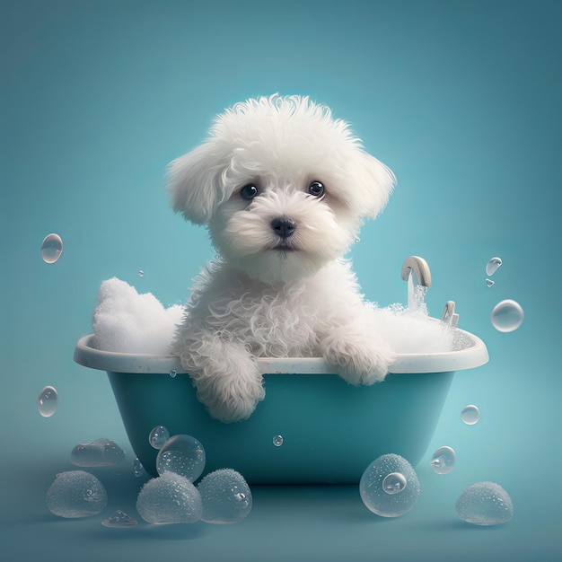 Adorable Puppy Splashing in a Bathtub