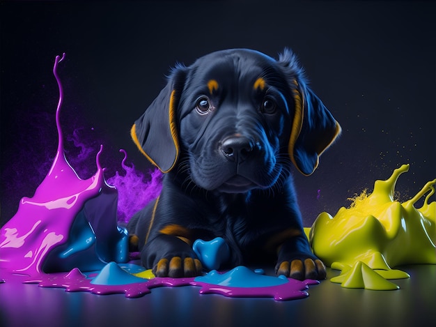 Adorable puppy with liquid paint ai generated