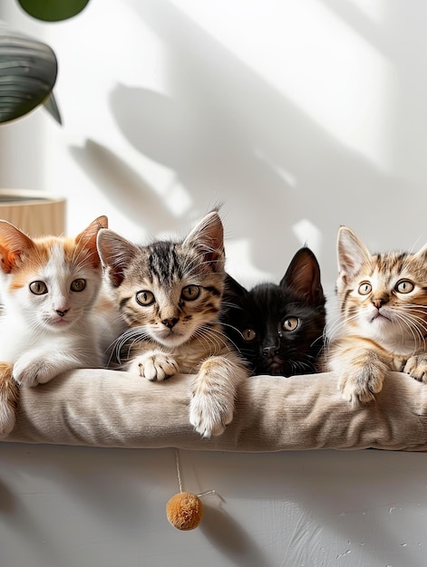 Photo adorable quartet of kittens in a cozy bedxa