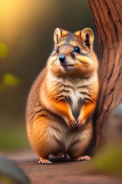 素敵なクオッカの肖像画 可愛いオーストラリアの野生のネズミ哺乳類 毛深い毛皮のキツネ
