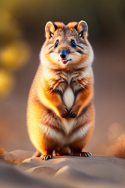 Adorable Quokka portrait Cute Australian wildlife rodent mammal Fluffy furry chipmunk