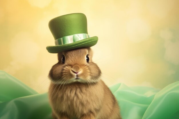 Adorable rabbit donning a green cap for St Patrick's celebration Generative AI