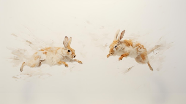 Foto conigli adorabili che giocano immagine ad acquerello carina e curiosa