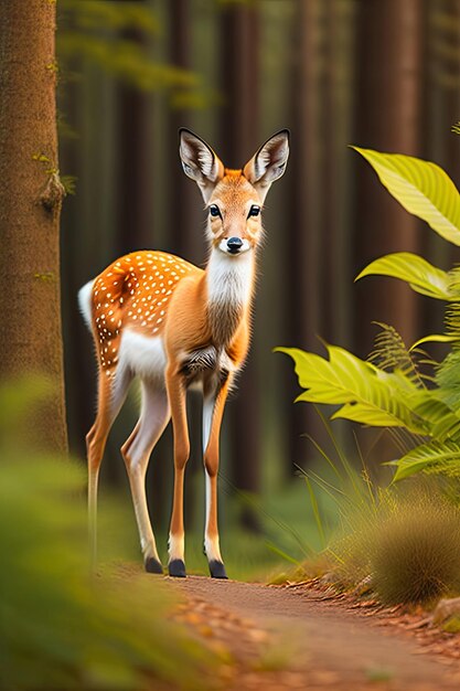 Adorable roe deer fawn in forest Wildlife scene in nature