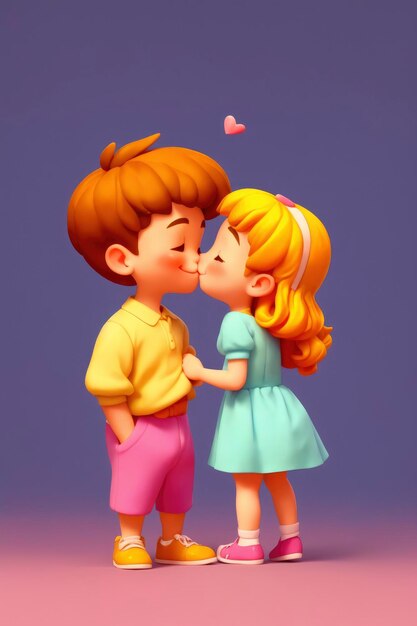 Adorable romantic chibi style boy and girl