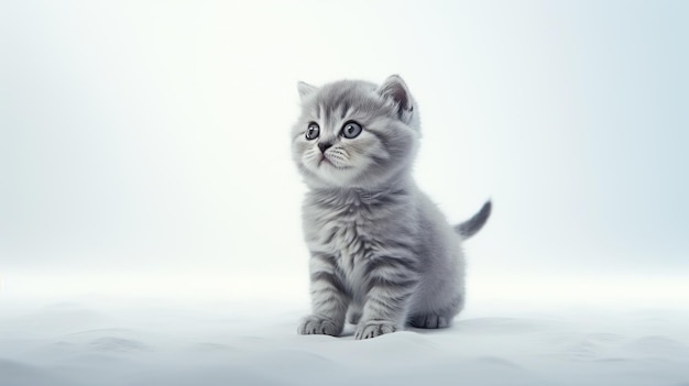 Adorable Scottish Fold Cat on White Background AI Generated