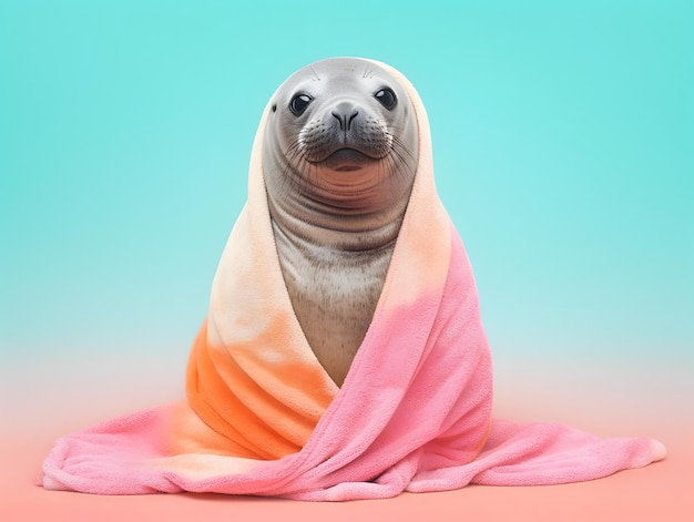 Adorable seal with towel wrapped AI generated