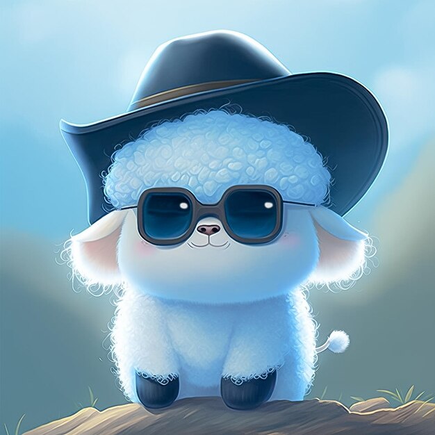 Adorable sheep wearing hat and necklace big bright eyes AI generated