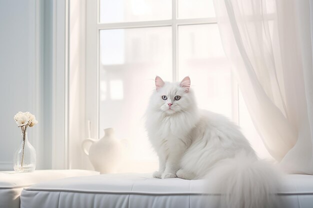 Foto adorabile gattino siamese di 2 mesi su una grande superficie bianca