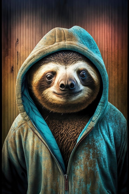 Adorable Sloth Wearing a Hoodie in a Realistic Photo