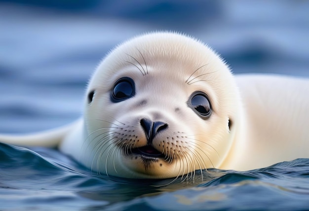 Photo the adorable smile of a baby seal up close