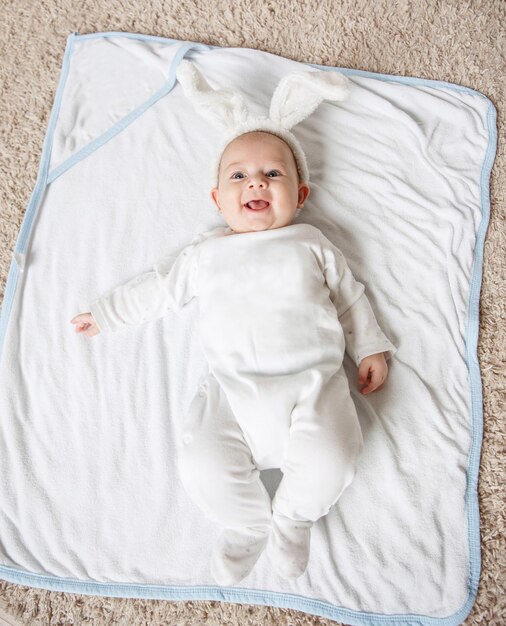 adorable smiling baby in Bunny suit