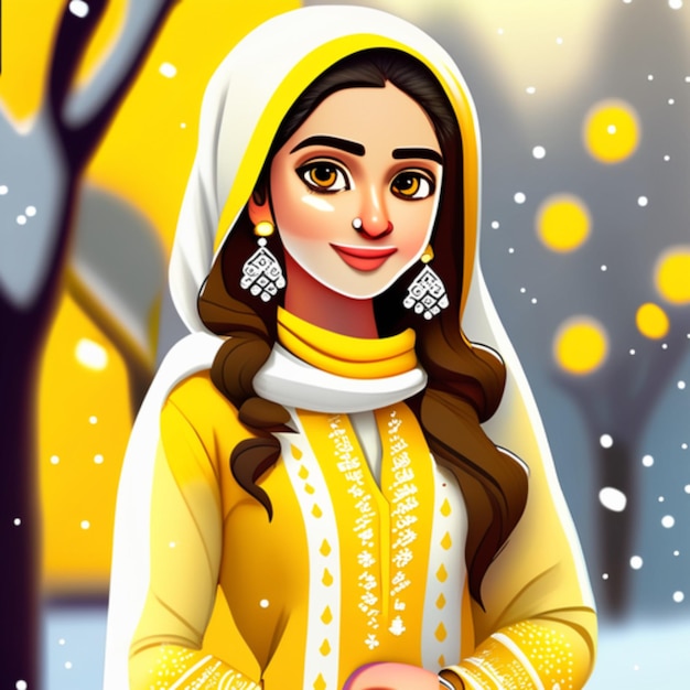 Adorable smiling girl in yellow dress with white jhumkas