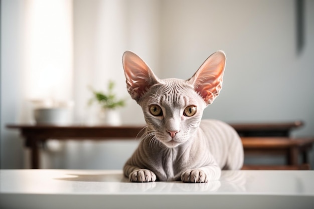 Adorable sphynk Cat Portrait in Indoor Room